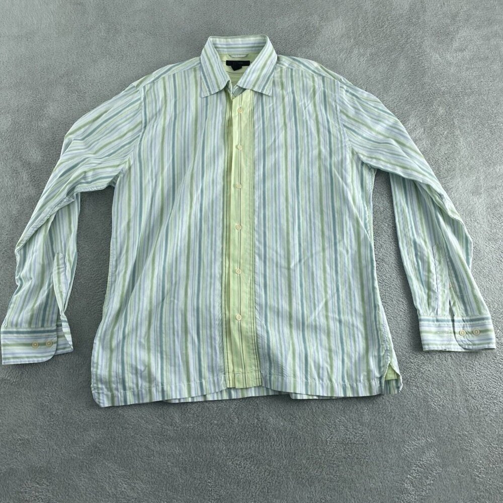 Express XL Modern Fit Striped Button-Up Shirt Green & Blue 100% Cotton 0993